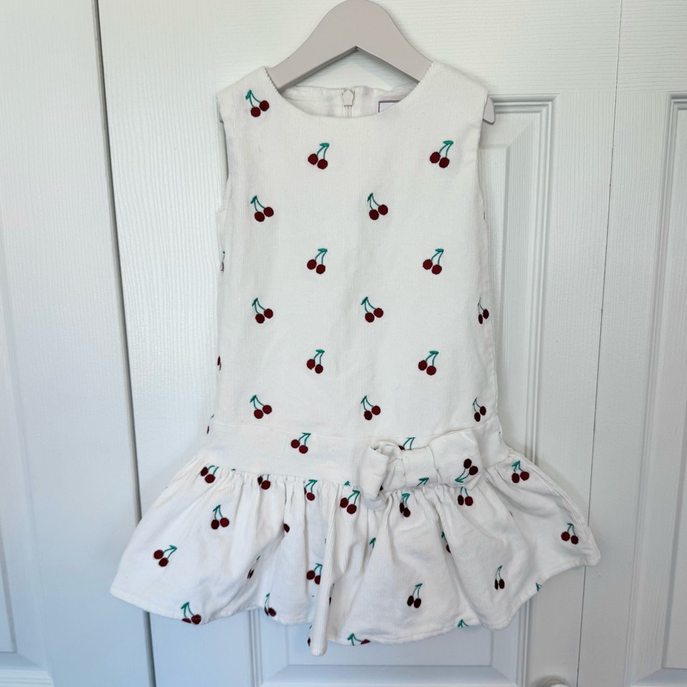 New CPC Childrenswear Embroidered Cherry Print White Courdoroy Dress 2T